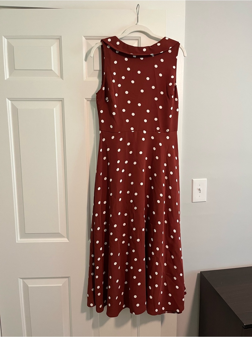 NWT Boden Brown & White Polka Dot High Neck Collared Midi Dress / Size 6 - Picture 1 of 6